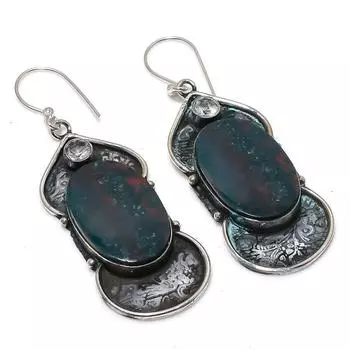 Серьги из серебра 925 пробы с натуральным гелиотропом, белым топазом 2,56 дюйма c4k29