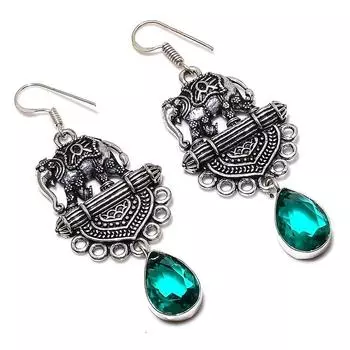 Серьги из серебра 925 пробы с зеленым турмалином и драгоценным камнем 2,56 дюйма O6q55