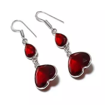 Серьги из серебра 925 пробы с натуральным гранатом, ручная работа, 2,17 дюйма u0O26