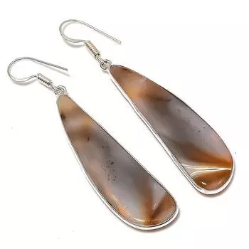 Серьги из серебра 925 пробы с натуральным агатом из Монтаны, ручная работа, 2,56 дюйма T9S31