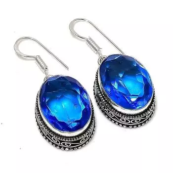 Серьги из серебра 925 пробы с драгоценным камнем танзанит кварц 1,50 1.5 синий