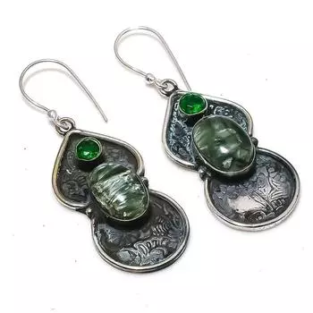 Серьги из серебра 925 пробы с натуральным серафинитом и диопсидом 2,21 дюйма W2r82