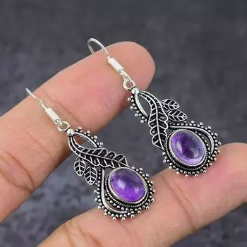 Серьги из серебра 925 пробы с драгоценным камнем Sage Amethyst, 2 дюйма, V2w17