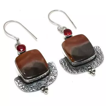 Серьги из серебра 925 пробы с натуральным мукаитом, гранатом, 2,17 дюйма N4Z15