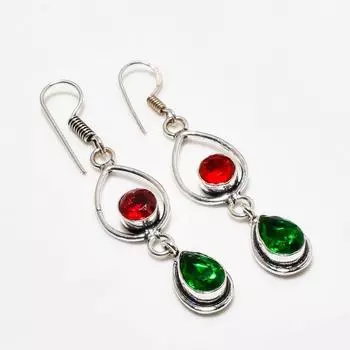 Серьги из серебра 925 пробы с хромдиопсидом и гранатом, 2,27 дюйма