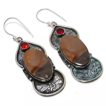 Серьги из серебра 925 пробы с натуральным мукаитом, гранатом 2,60 дюйма o5M72