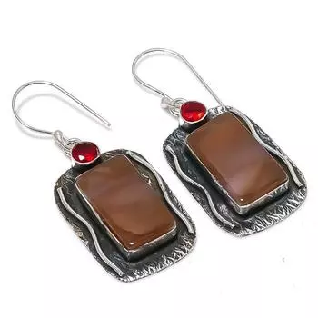 Серьги из серебра 925 пробы с натуральным мукаитом, гранатом, 2,01 дюйма V1I54