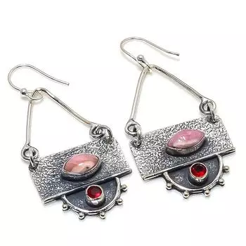 Серьги из серебра 925 пробы с родохрозитом, гранатом, ручная работа, 2,17 дюйма JCE481-83