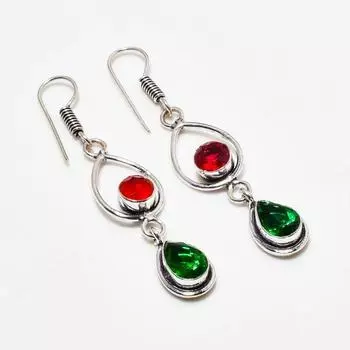 Серьги из серебра 925 пробы с хромдиопсидом и гранатом, 2,27 дюйма