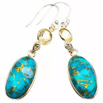 Серьги из серебра 925 пробы с натуральным голубым тоапом ручной работы 1,5 дюйма D3758