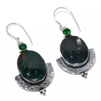 Серьги из серебра 925 пробы с натуральным кровавиком и диопсидом 2,60 дюйма D6A82