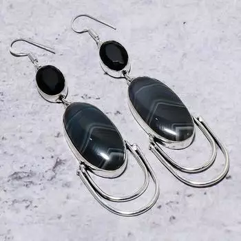 Серьги из серебра 925 пробы с полосчатым агатом и шпинелью, ручная работа, 3,59 дюйма i9C81