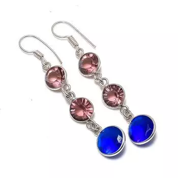 Серьги из серебра 925 пробы с натуральным лондонским голубым топазом и аметистом 2,25 дюйма W2k40