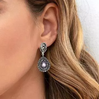 Серьги из серебра 925 пробы с аметистом и драгоценными камнями, серьги ручной работы, фиолетовые