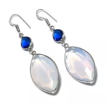 Серьги из серебра 925 пробы с натуральным молочным опалом и топазом 2,76 дюйма t7N15