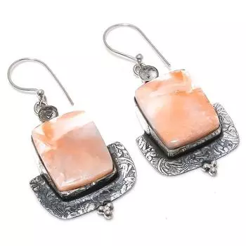 Серьги из серебра 925 пробы с натуральным оранжевым сколецитом и белым топазом 2,29 дюйма j4o04