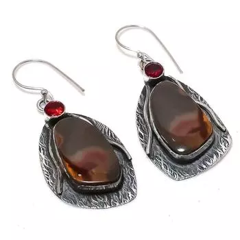 Серьги из серебра 925 пробы с натуральным мукаитом, гранатом, 2,09 дюйма T4U10