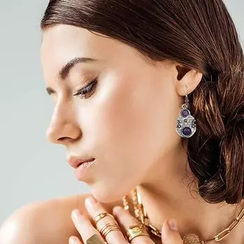 Серьги из серебра 925 пробы с аметистом и драгоценными камнями, серьги ручной работы, фиолетовые