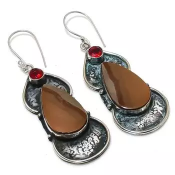 Серьги из серебра 925 пробы с натуральным мукаитом, гранатом, 2,56 дюйма Y9i82