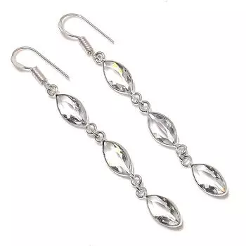 Серьги из серебра 925 пробы с натуральным белым топазом, ручная работа, 2,84 дюйма q6D86