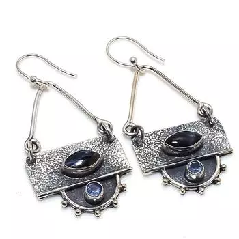 Серьги из серебра 925 пробы с драгоценным камнем Питерсит, танзанит, кварц, ручная работа, 2,17 дюйма JCE481-79