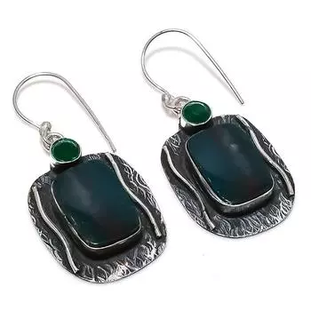 Серьги из серебра 925 пробы с натуральным кровавиком, диопсидом 1,85 дюйма S3s39