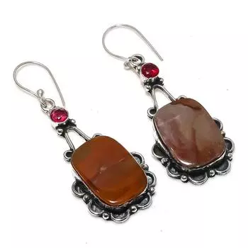 Серьги из серебра 925 пробы с натуральным гематоидом и рубиллитом 2,44 дюйма q8Q19