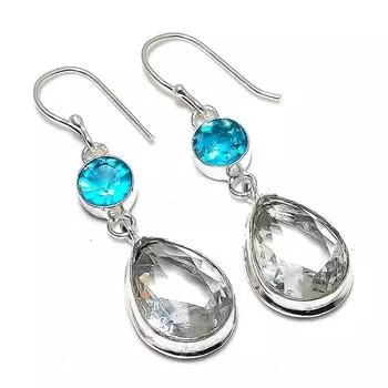 Серьги из серебра 925 пробы с белым топазом, драгоценный камень топаз, ручная работа, 2,17 дюйма k2L26