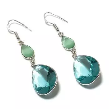 Серьги из серебра 925 пробы с натуральным голубым топазом и халцедоном 2,60 дюйма t2C91