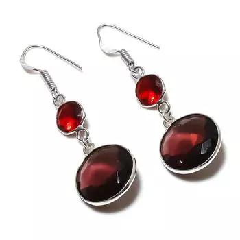 Серьги из серебра 925 пробы с натуральным аметистом и гранатом 2,13 дюйма G2w96