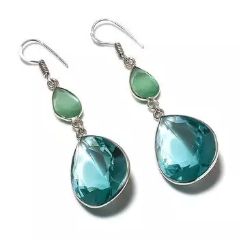 Серьги из серебра 925 пробы с натуральным голубым топазом и халцедоном 2,60 дюйма Q3Y05