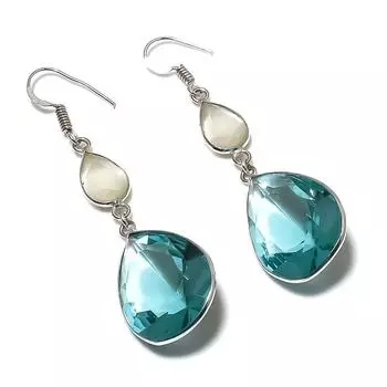 Серьги из серебра 925 пробы с натуральным голубым топазом и халцедоном 2,36 дюйма H0B38
