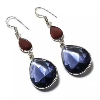 Серьги из серебра 925 пробы с натуральным аметистом и халцедоном 2,56 дюйма E0S52