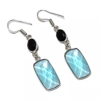 Серьги из серебра 925 пробы с натуральным голубым топазом и шпинелью 2,17 дюйма M1a97