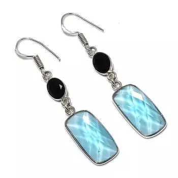 Серьги из серебра 925 пробы с натуральным голубым топазом и шпинелью 2,17 дюйма D7t73