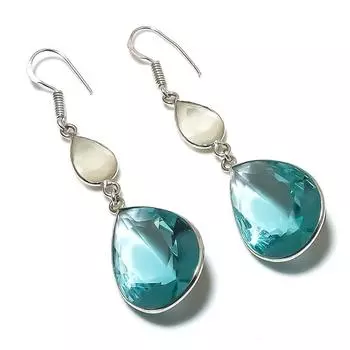 Серьги из серебра 925 пробы с натуральным голубым топазом и халцедоном 2,56 дюйма V0G14