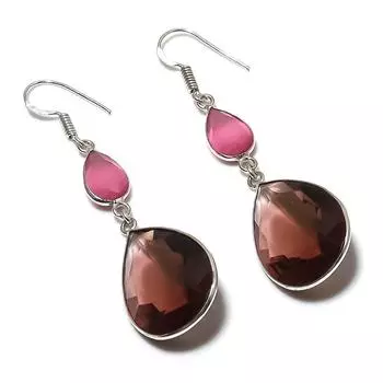 Серьги из серебра 925 пробы с натуральным аметистом и халцедоном 2,56 дюйма d6i72