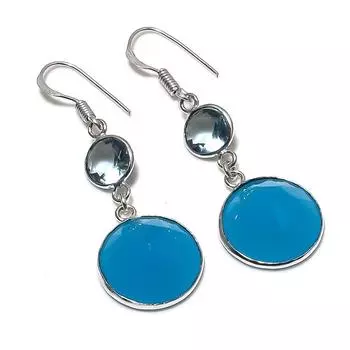 Серьги из серебра 925 пробы с натуральным халцедоном и топазом 2,05 дюйма L9u18