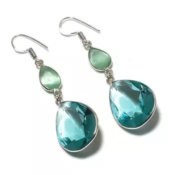 Серьги из серебра 925 пробы с натуральным голубым топазом и халцедоном 2,56 дюйма L7w19