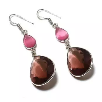 Серьги из серебра 925 пробы с натуральным аметистом и халцедоном 2,56 дюйма s1T06