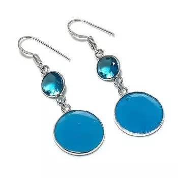 Серьги из серебра 925 пробы с натуральным халцедоном и топазом 2,01 дюйма T5h72