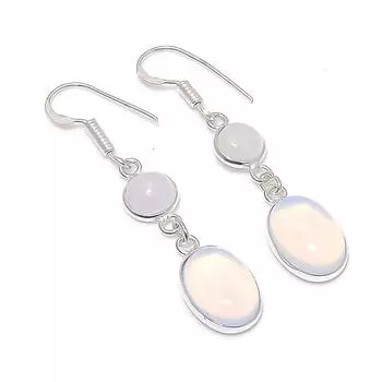 Серьги из серебра 925 пробы с натуральным молочным опалом и лунным камнем 1,89 дюйма y4w42