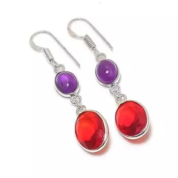 Серьги из серебра 925 пробы с натуральным мозамбикским гранатом и аметистом 1,89 дюйма s5L53