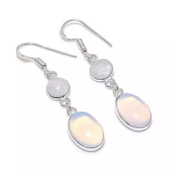 Серьги из серебра 925 пробы с натуральным молочным опалом и лунным камнем 1,97 дюйма Z5j91