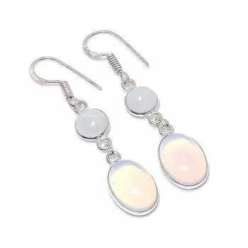 Серьги из серебра 925 пробы с натуральным молочным опалом и лунным камнем 1,93 дюйма g0O68