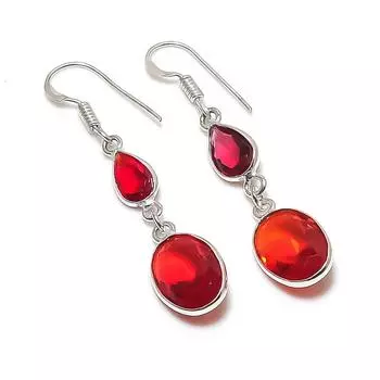 Серьги из серебра 925 пробы с натуральным мозамбикским гранатом 1,89 дюйма I0y34