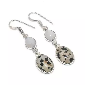 Серьги из серебра 925 пробы с натуральным далматинским яшмой и лунным камнем 1,97 дюйма f4T53