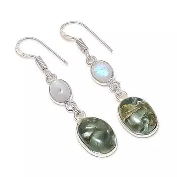 Серьги из серебра 925 пробы с натуральным медным серафинитом и лунным камнем 1,97 дюйма G5J27