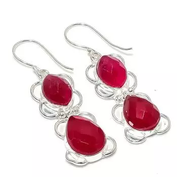 Серьги из серебра 925 пробы с натуральным драгоценным камнем рубином, ручная работа, 2,29 дюйма s0c46