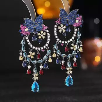 Серьги из серебра 925 пробы с преувеличенной атмосферой, тяжелая промышленность, туфли, инкрустированные цветным цирконием, серьги в форме цветка и бабочки с каплями воды серебряный